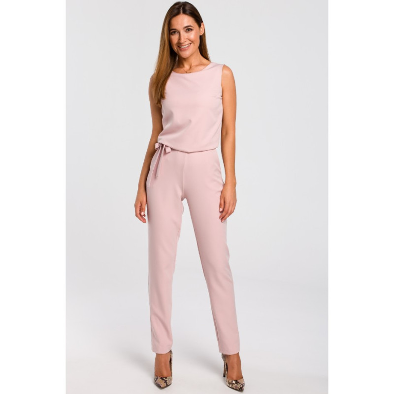 S191 Kombinezon z koronką - pudrowy