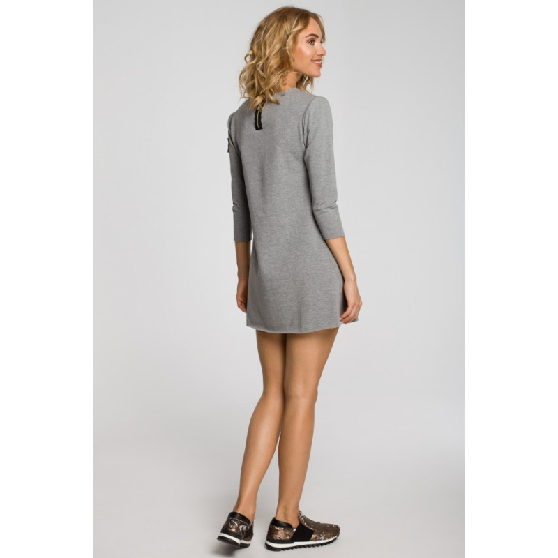 M053 Mini sukienka - tunika z dzianiny - szara