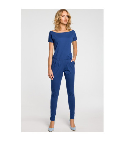 M065 Kombinezon damski z krótkim rękawem - jeansowy