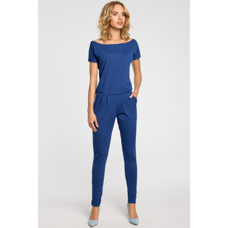 M065 Kombinezon damski z krótkim rękawem - jeansowy