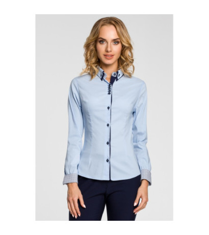 M067 Koszula damska z podwójnym kołnierzykiem - błękitna