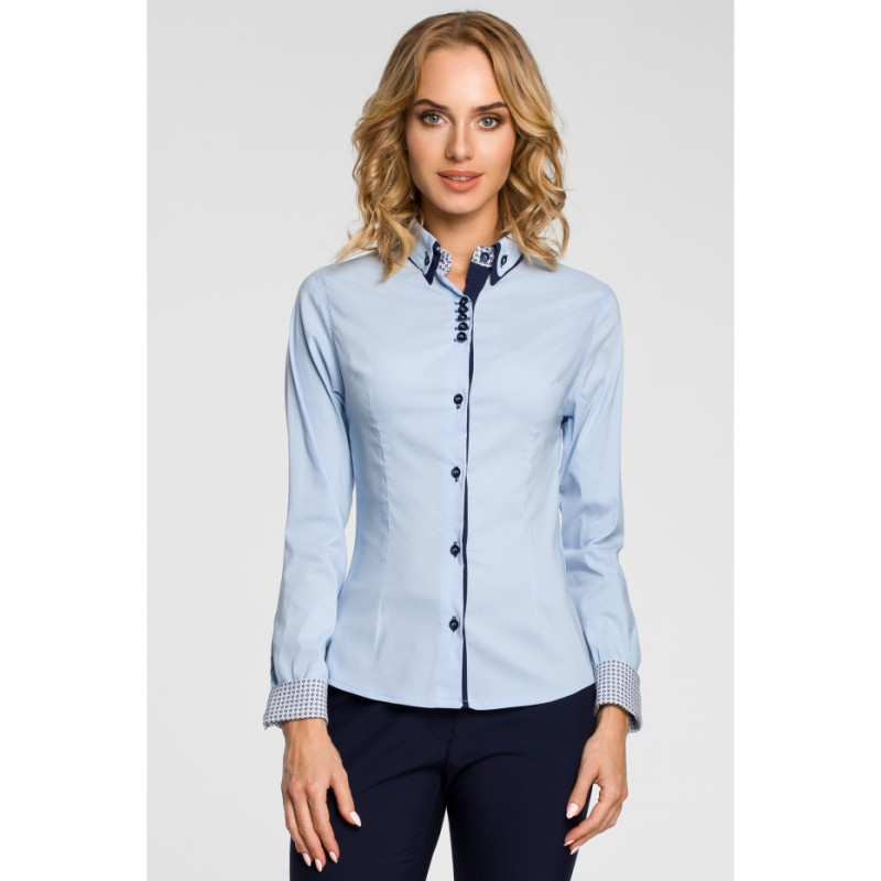 M067 Koszula damska z podwójnym kołnierzykiem - błękitna
