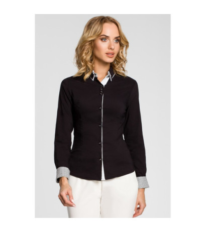 M067 Koszula damska z podwójnym kołnierzykiem - czarna