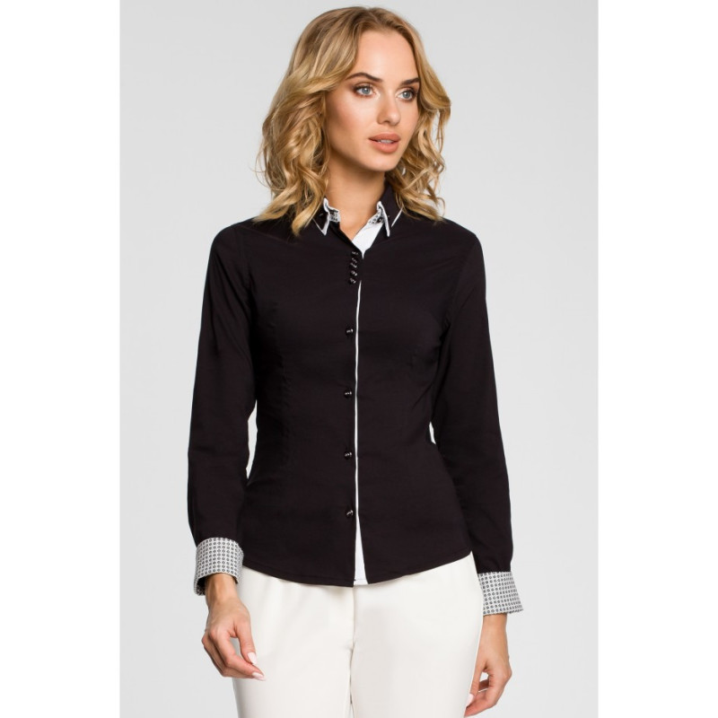 M067 Koszula damska z podwójnym kołnierzykiem - czarna