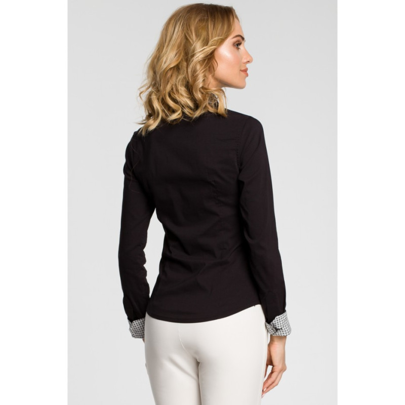 M067 Koszula damska z podwójnym kołnierzykiem - czarna