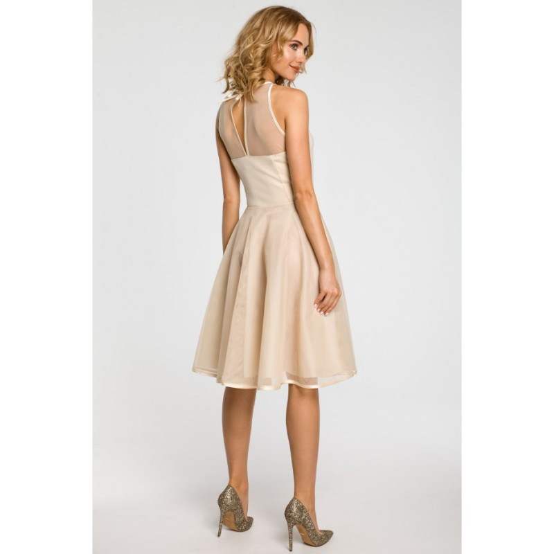M148 Wieczorowa sukienka z dopasowaną górą - beżowa
