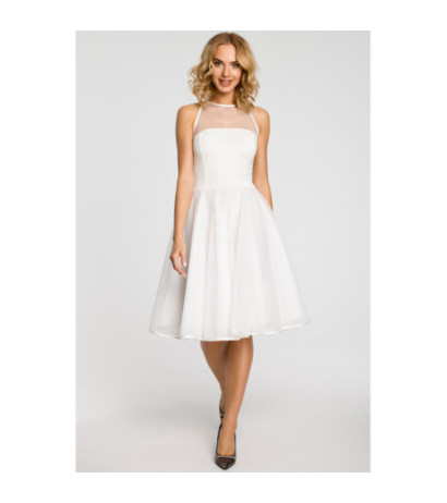 M148 Wieczorowa sukienka z dopasowaną górą - ecru