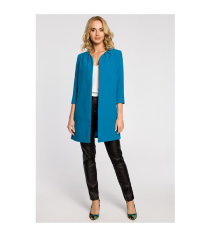 M193 Prosty niezapinany żakiet damski midi - turkusowy