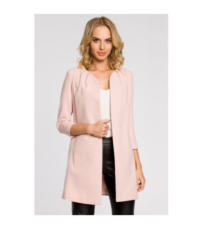 M193 Prosty niezapinany żakiet damski midi - pudrowy