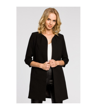 M193 Prosty niezapinany żakiet damski midi - czarny