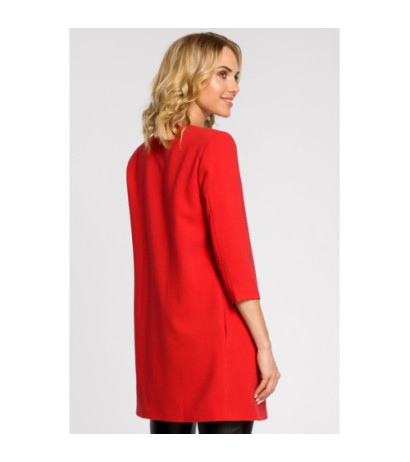 M193 Prosty niezapinany żakiet damski midi - czerwony