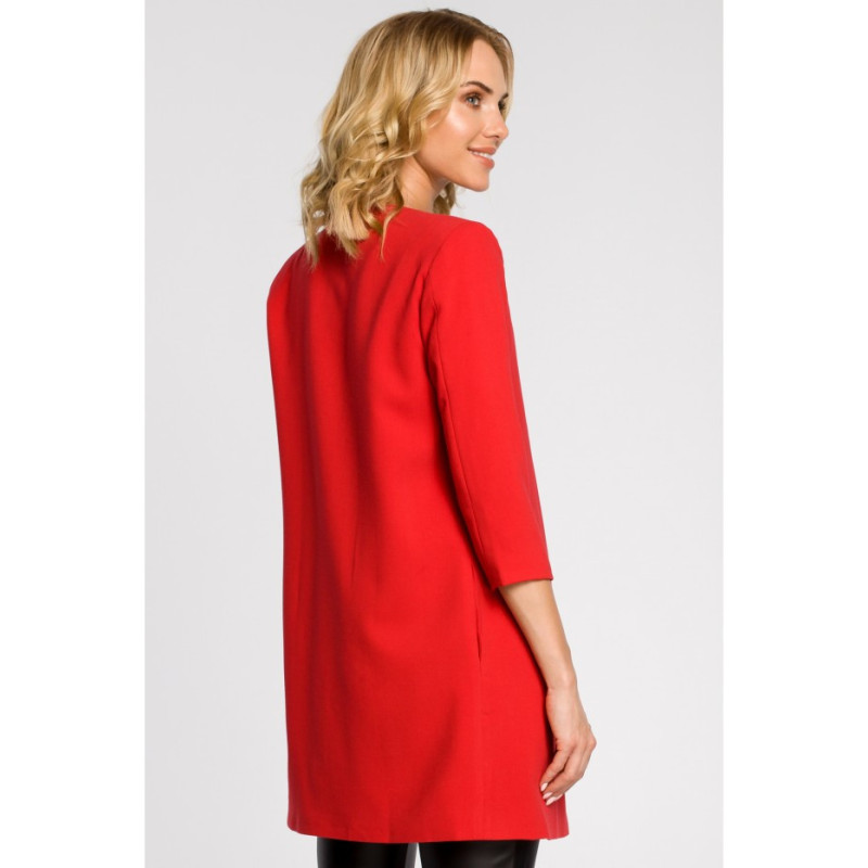 M193 Prosty niezapinany żakiet damski midi - czerwony
