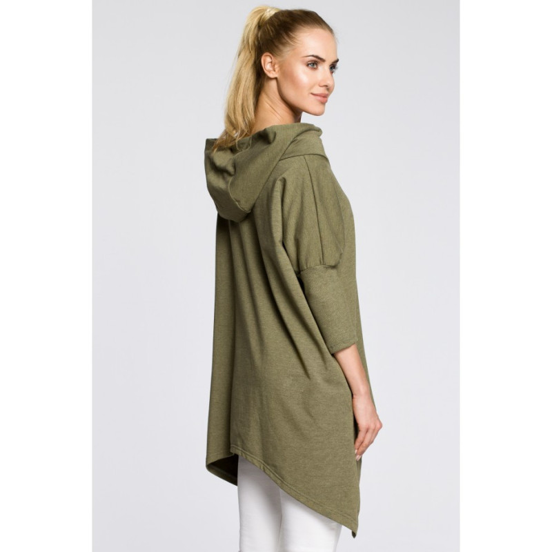 M207 Asymetryczna peleryna damska z kapturem - khaki