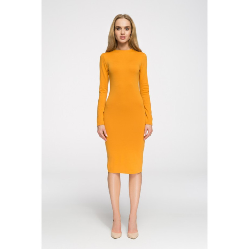 S033 Wieczorowa sukienka z długim rękawem - żółta