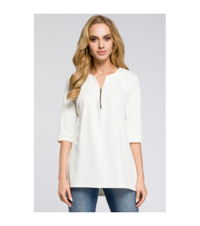 M278 Asymetryczna tunika z zamkiem - ecru