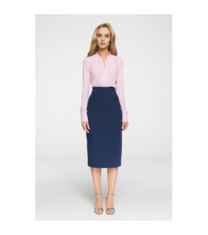 S065 Elegancka ołówkowa spódniczka midi - granatowa