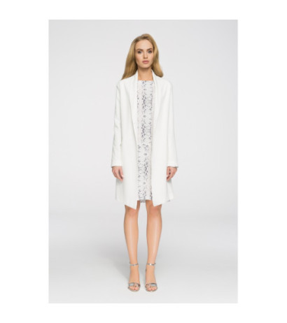 S071 Długi niezapinany blezer damski - ecru