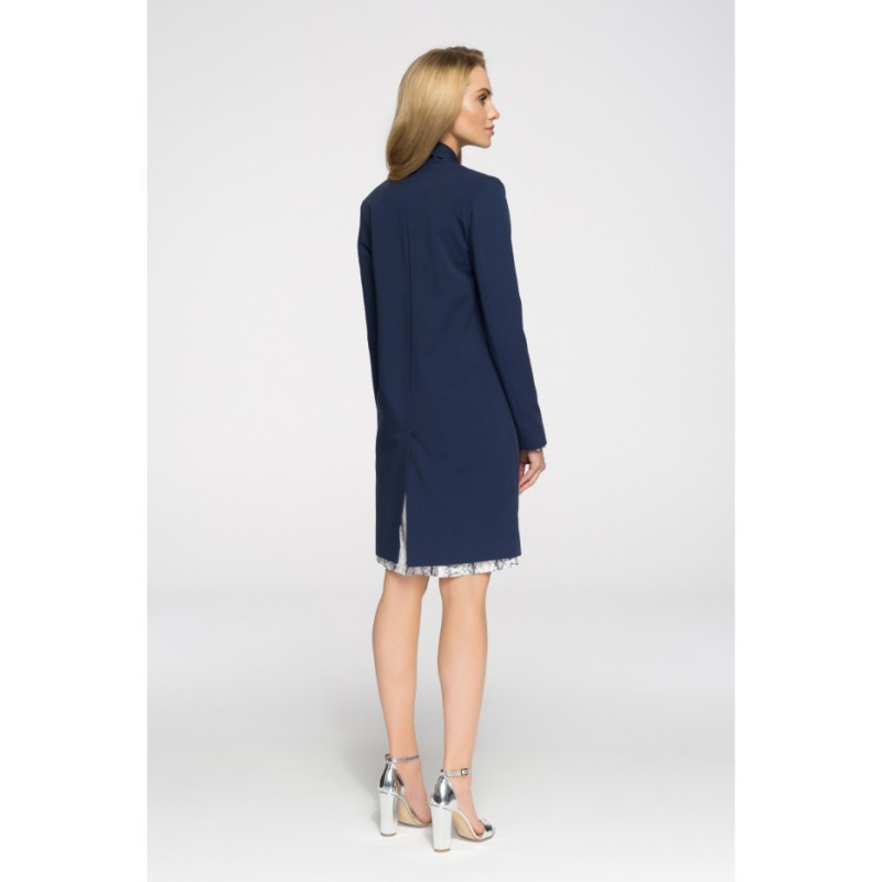 S071 Długi niezapinany blezer damski - granatowy