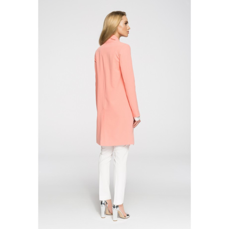 S071 Długi niezapinany blezer damski - łososiowy