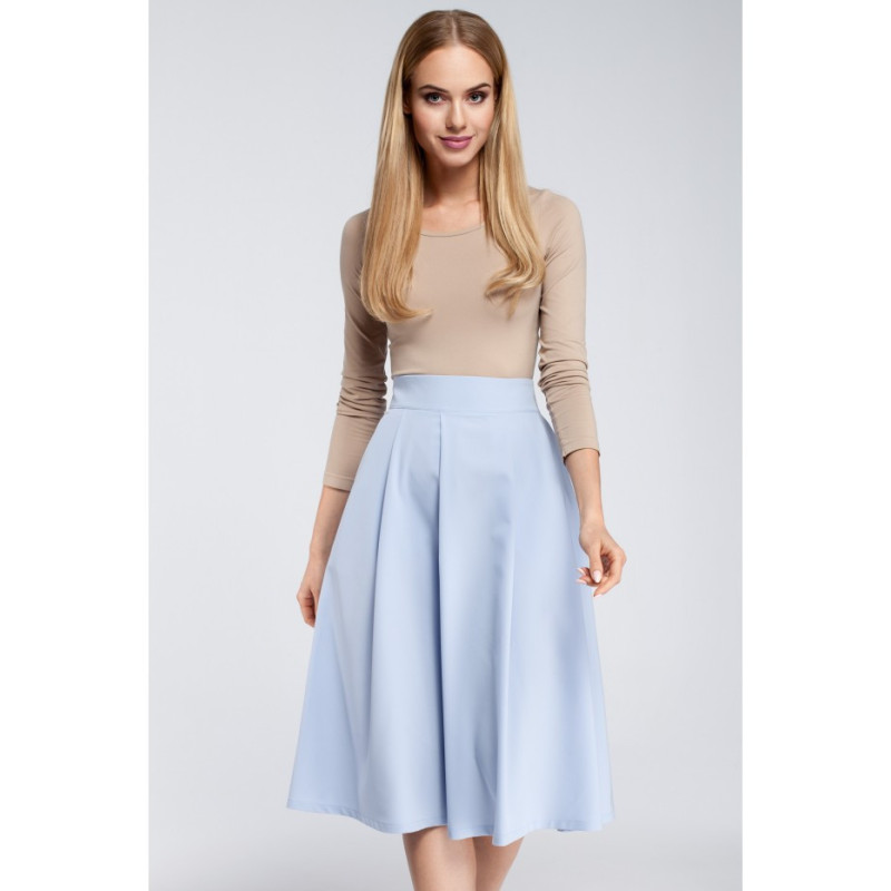 M302 Spódnica midi z zakładkami i kieszeniami - błękitna
