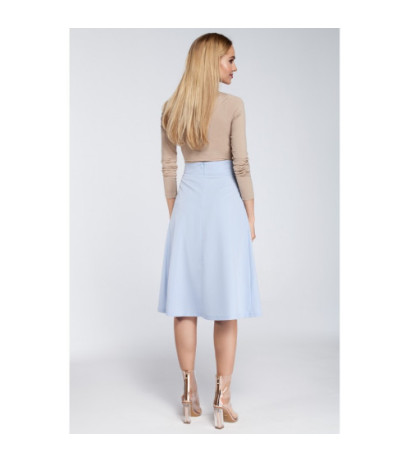 M302 Spódnica midi z zakładkami i kieszeniami - błękitna