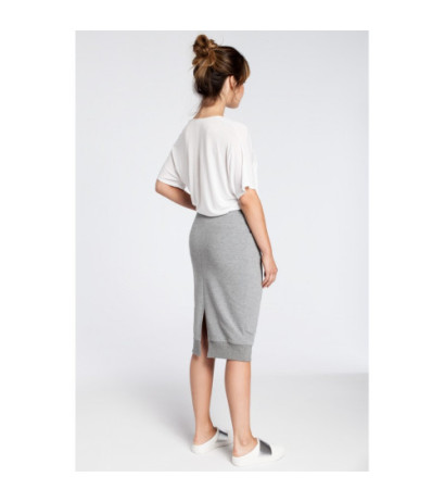 B031 Ołówkowa spódniczka midi z rozcięciem - szara