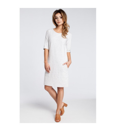 B033 Klasyczna sukienka z kieszeniami - stracciatella