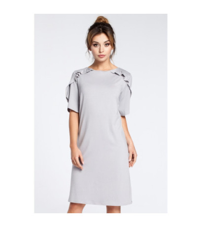 B035 Elegancka sukienka midi z falbankami - szara