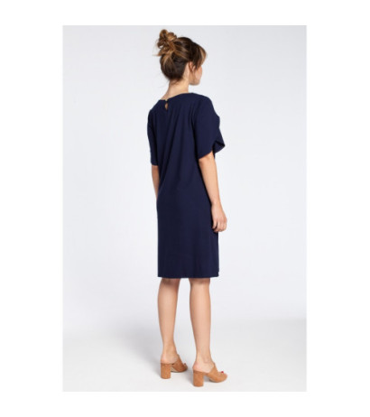 B035 Elegancka sukienka midi z falbankami - granatowa