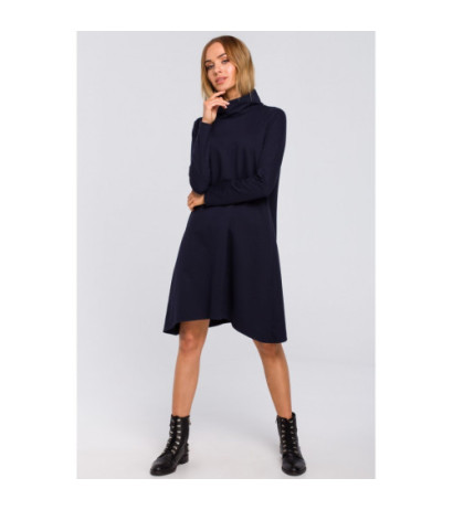 M480 Trapezowa sukienka z golfem - granatowa