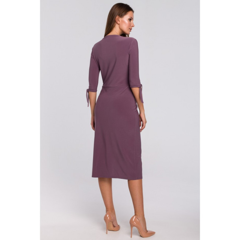 K007 Sukienka z wiązaniami przy rękawach - wrzosowa