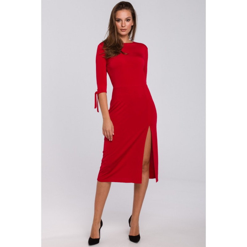 K007 Sukienka z wiązaniami przy rękawach - czerwona