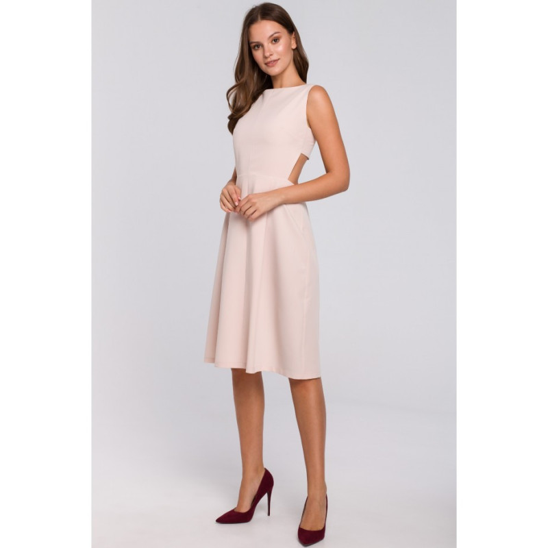 K011 Sukienka z odkrytymi plecami - beżowa