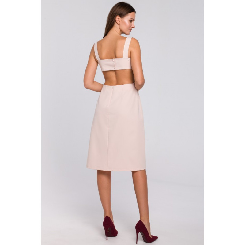 K011 Sukienka z odkrytymi plecami - beżowa