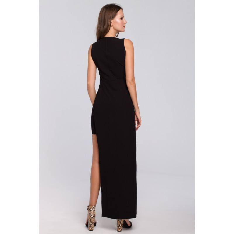 K026 Długa asymetryczna sukienka - czarna