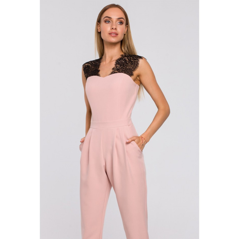 M484 Kombinezon z koronką - pudrowy