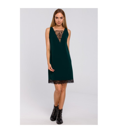 M488 Sukienka z koronkową wstawką z przodu i z tyłu - zielona