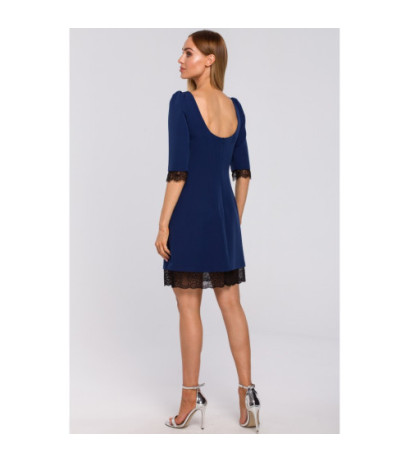 M489 Sukienka z dekoltem na plecach i koronką - granatowa