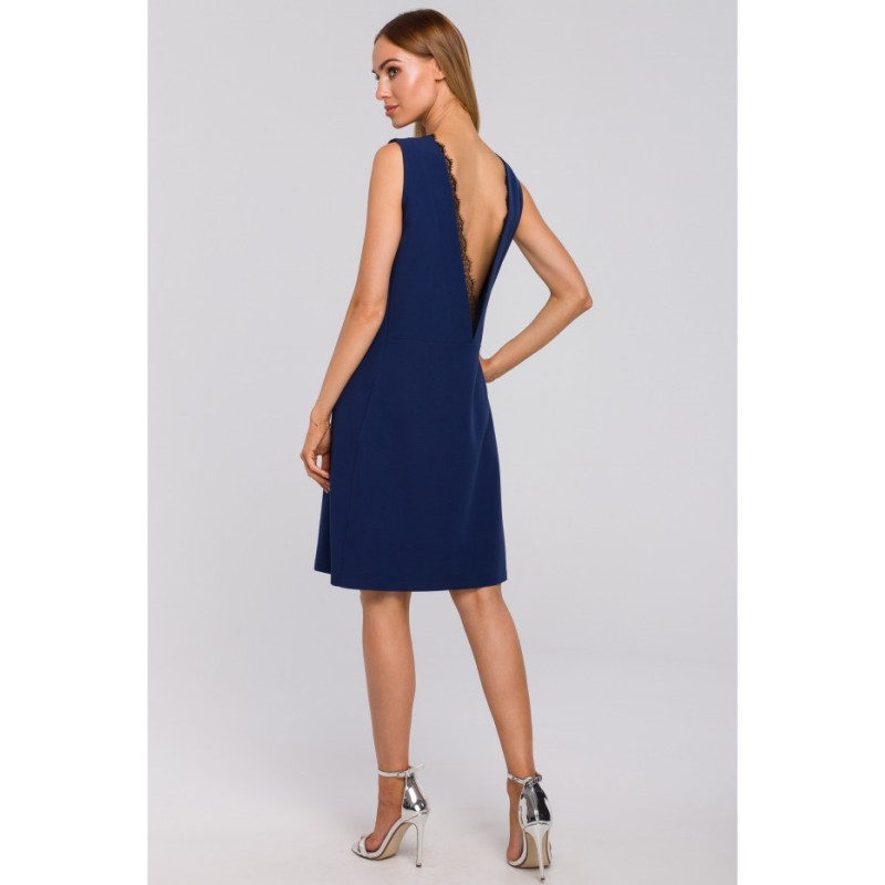 M490 Sukienka z głębokim dekoltem V na plecach - granatowa