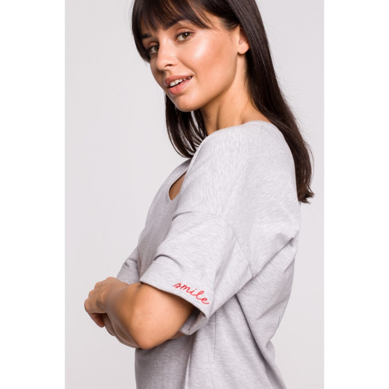 B147 T-shirt oversize z okrągłym dekoltem - szary