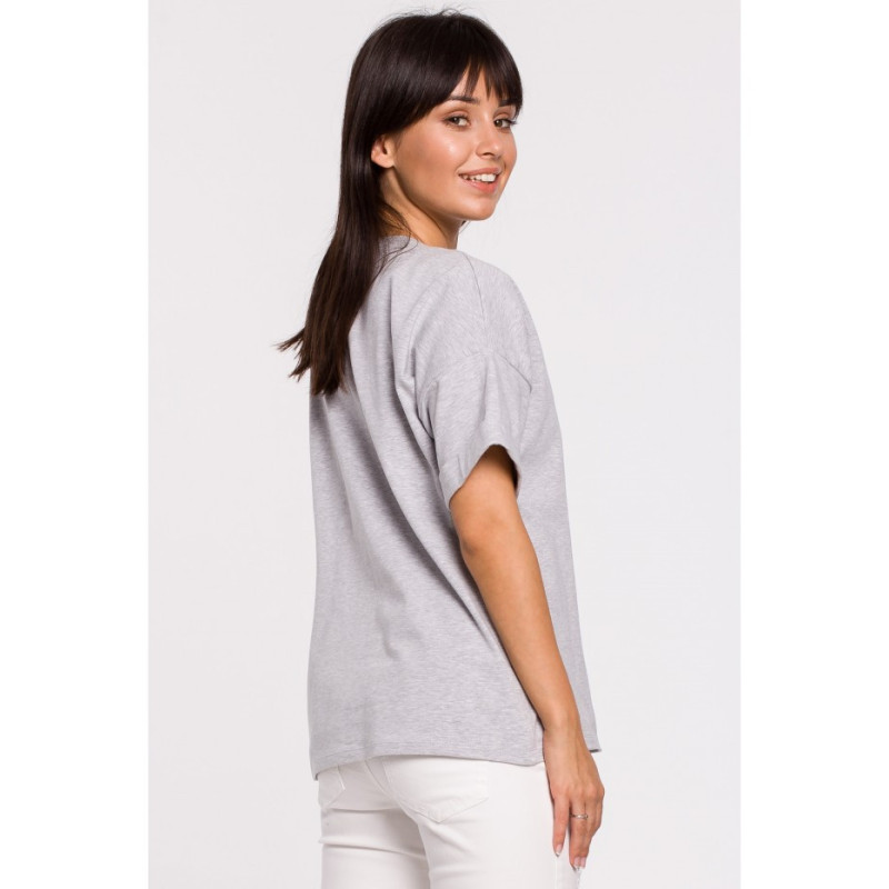 B147 T-shirt oversize z okrągłym dekoltem - szary