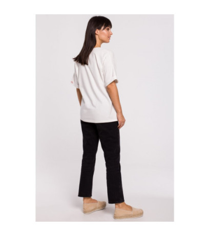 B147 T-shirt oversize z okrągłym dekoltem - ecru