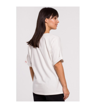 B147 T-shirt oversize z okrągłym dekoltem - ecru