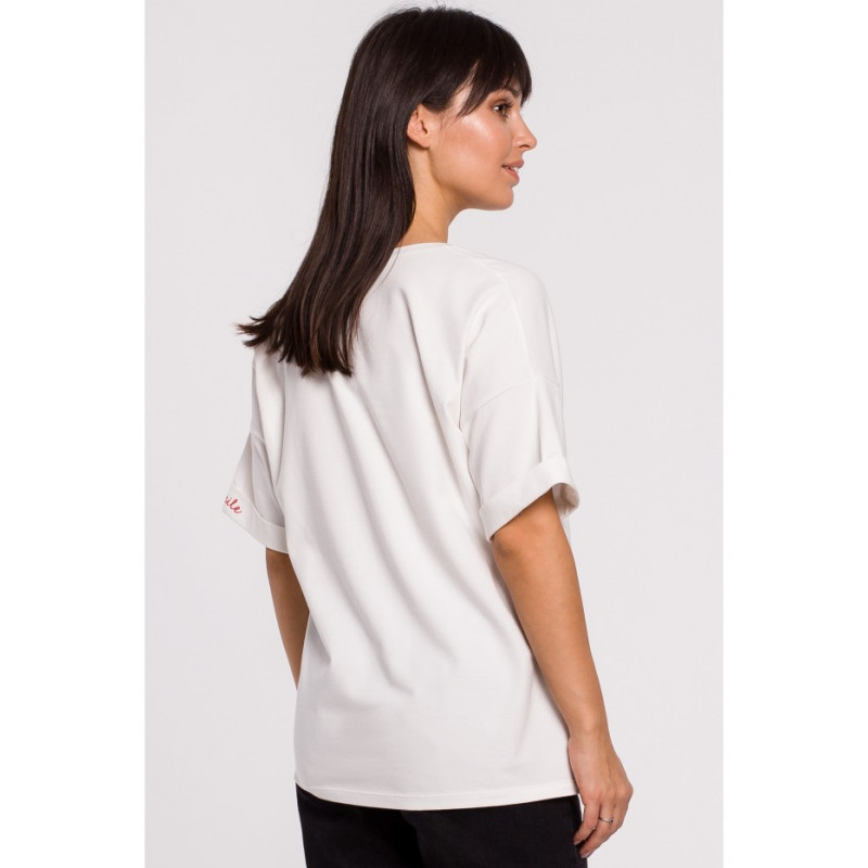 B147 T-shirt oversize z okrągłym dekoltem - ecru