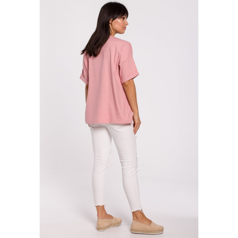 B147 T-shirt oversize z okrągłym dekoltem - różowy