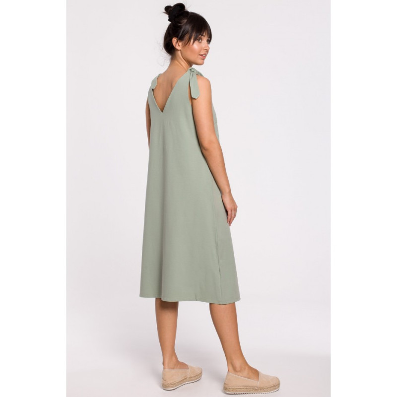 B148 Sukienka na wiązanych ramiączkach - pistacjowa