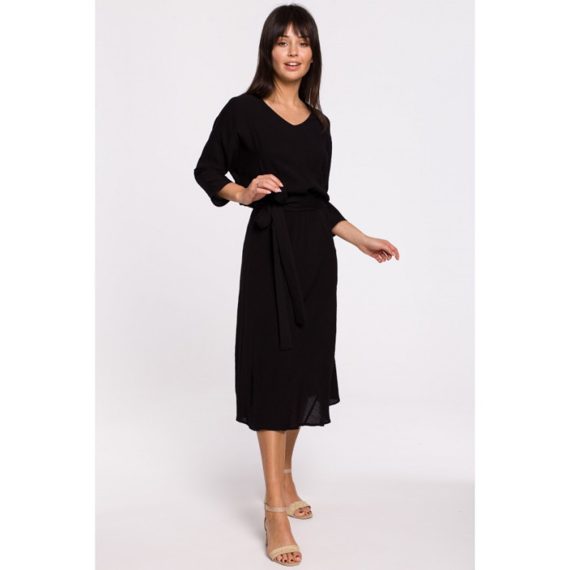 B149 Sukienka midi z paskiem - czarna