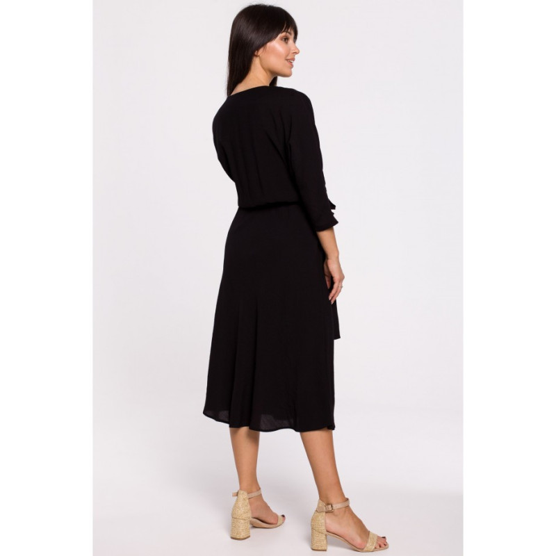 B149 Sukienka midi z paskiem - czarna