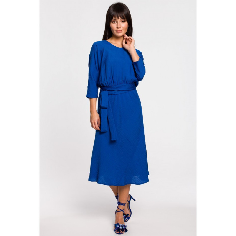 B149 Sukienka midi z paskiem - chabrowa