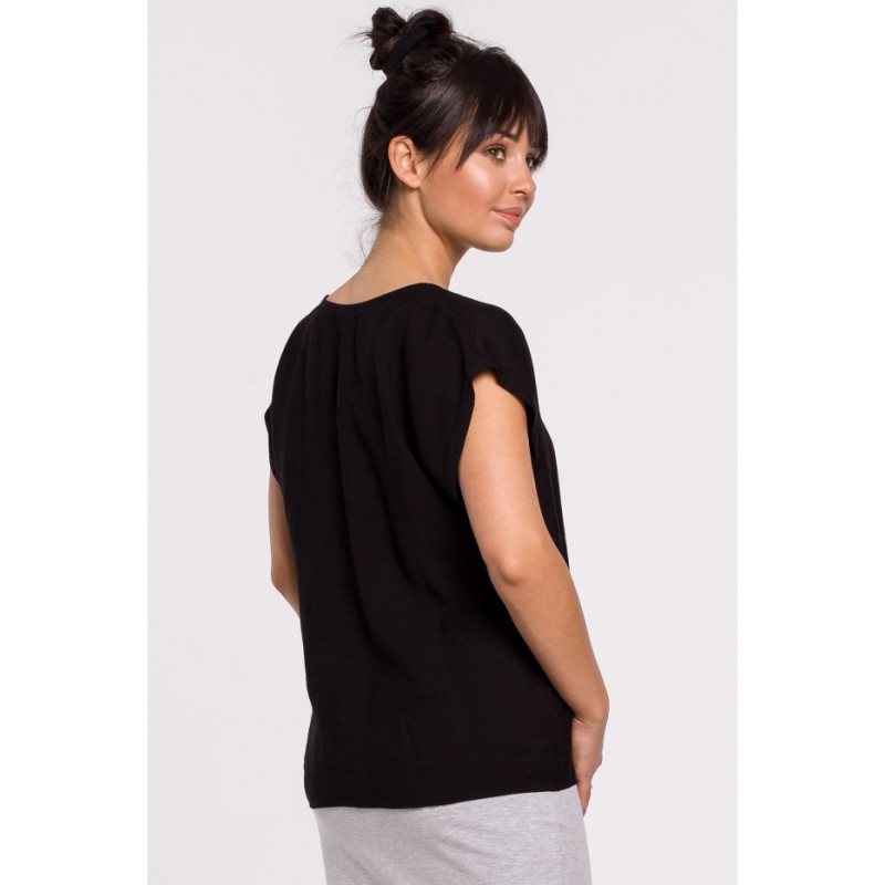 B150 Bluzka z krótkim rękawem zapinana na guziki - czarna